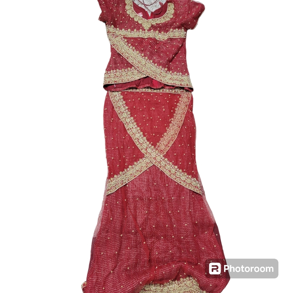 Red and gold net lehenga for wedding or party wear